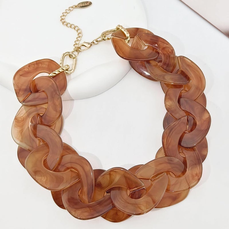 Bocar Statement Chunky Acrylic Cuban Choker Necklace Fashion Bib Collar Chain Necklace for Women(NK-10666) - Image 2